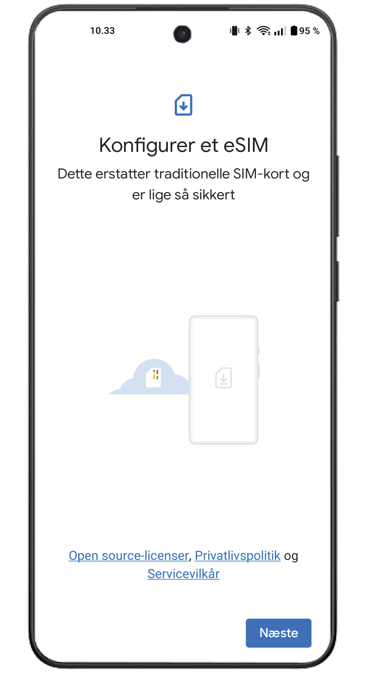 Tillat at telefonen legger til eSIM-en