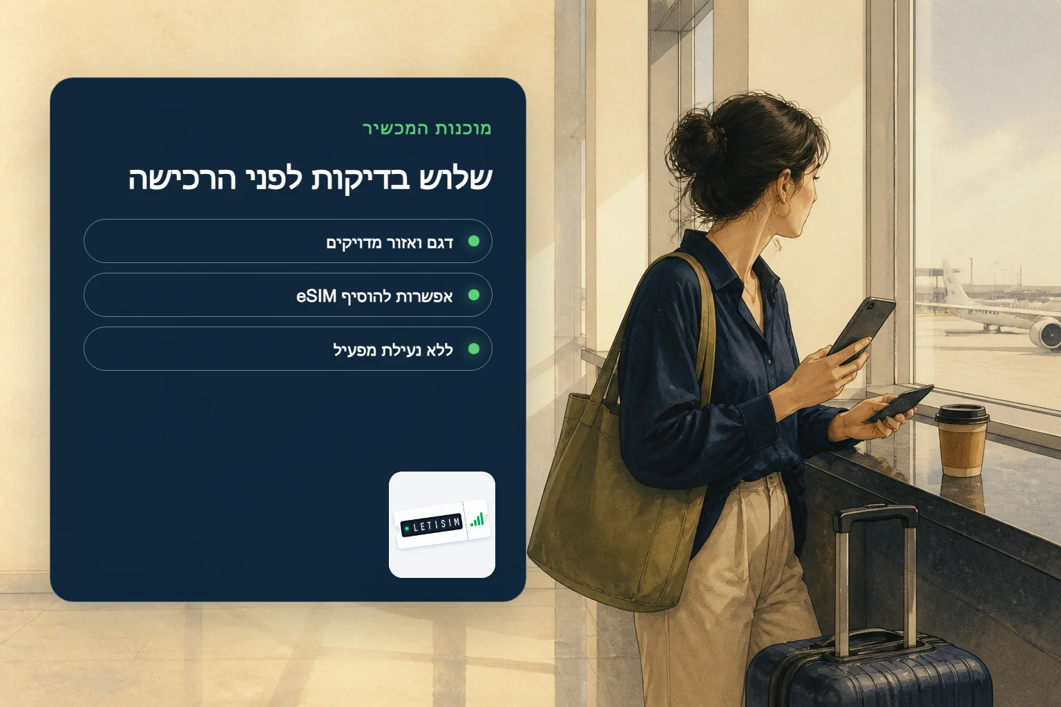 נוסע משווה דגם מדויק, אפשרות הוספת eSIM ונעילת מפעיל בלוח מוכנות כחול כהה