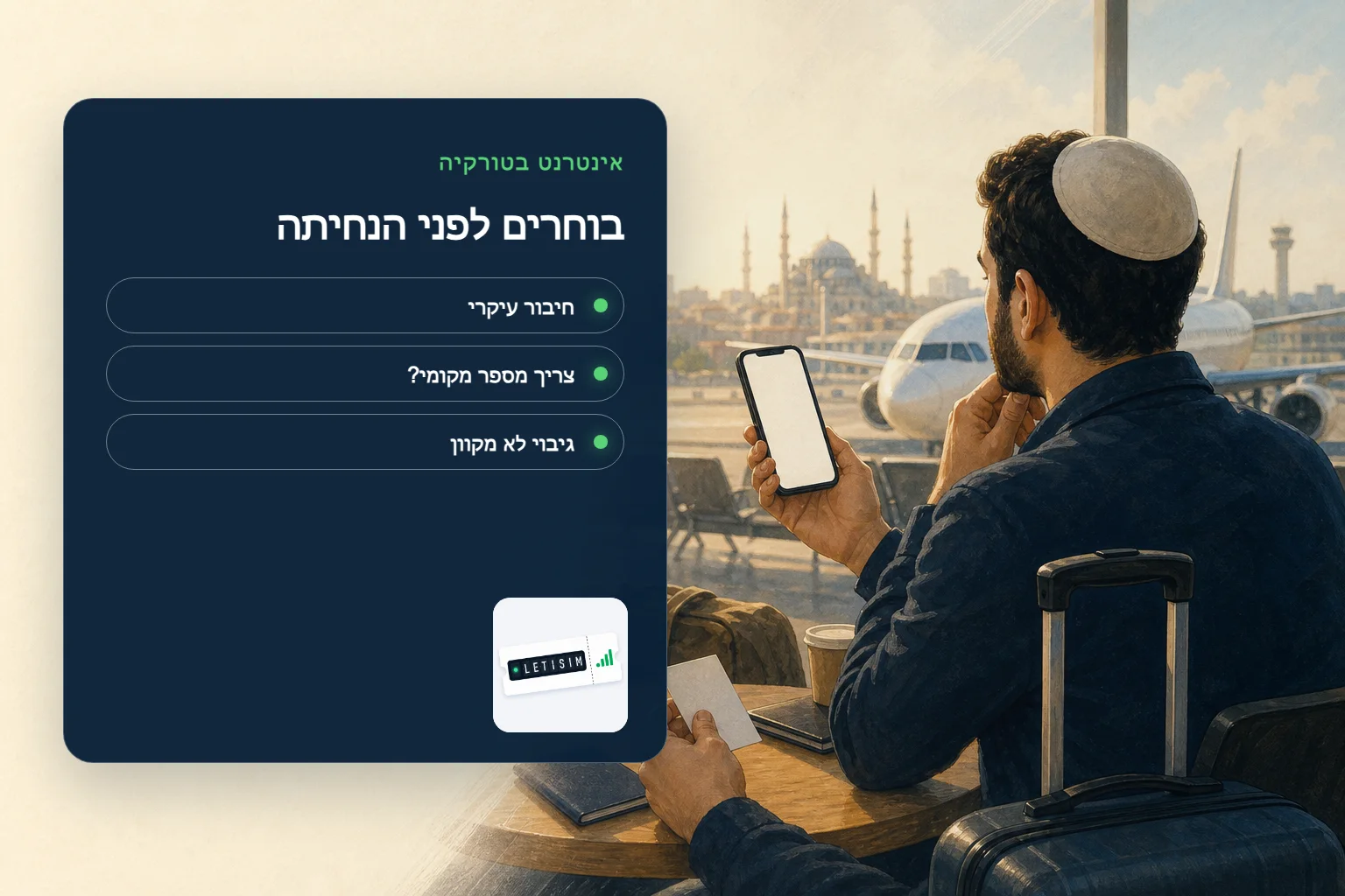 נוסע משווה חיבור עיקרי בטורקיה, צורך במספר מקומי וגיבוי לא מקוון על לוח Signal Plan כחול כהה